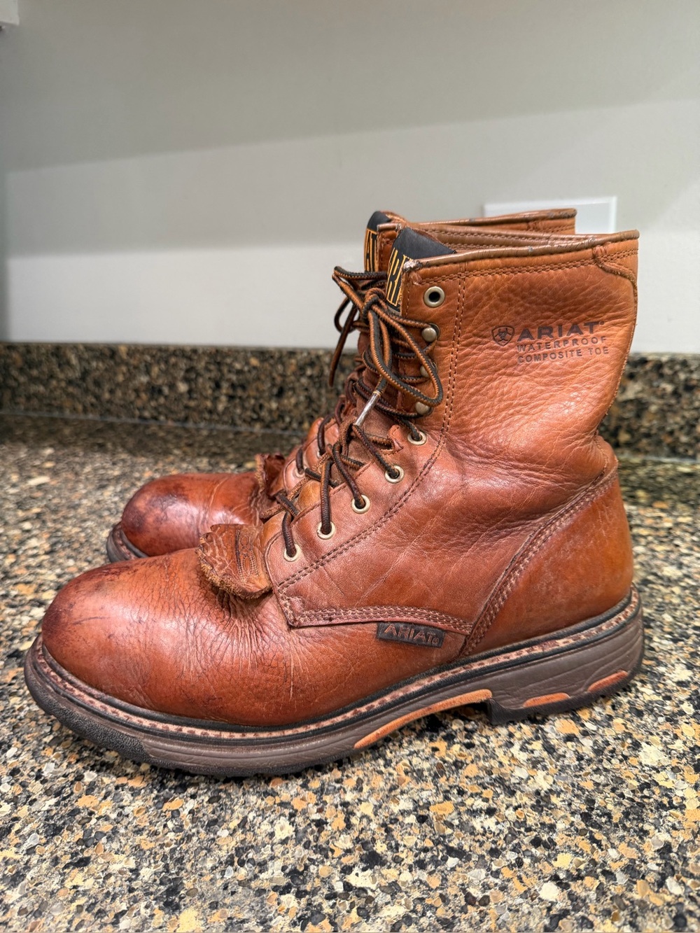 Ariat Brown Leather Lace-Up Work Boots waterproof composite toe size 10 EE